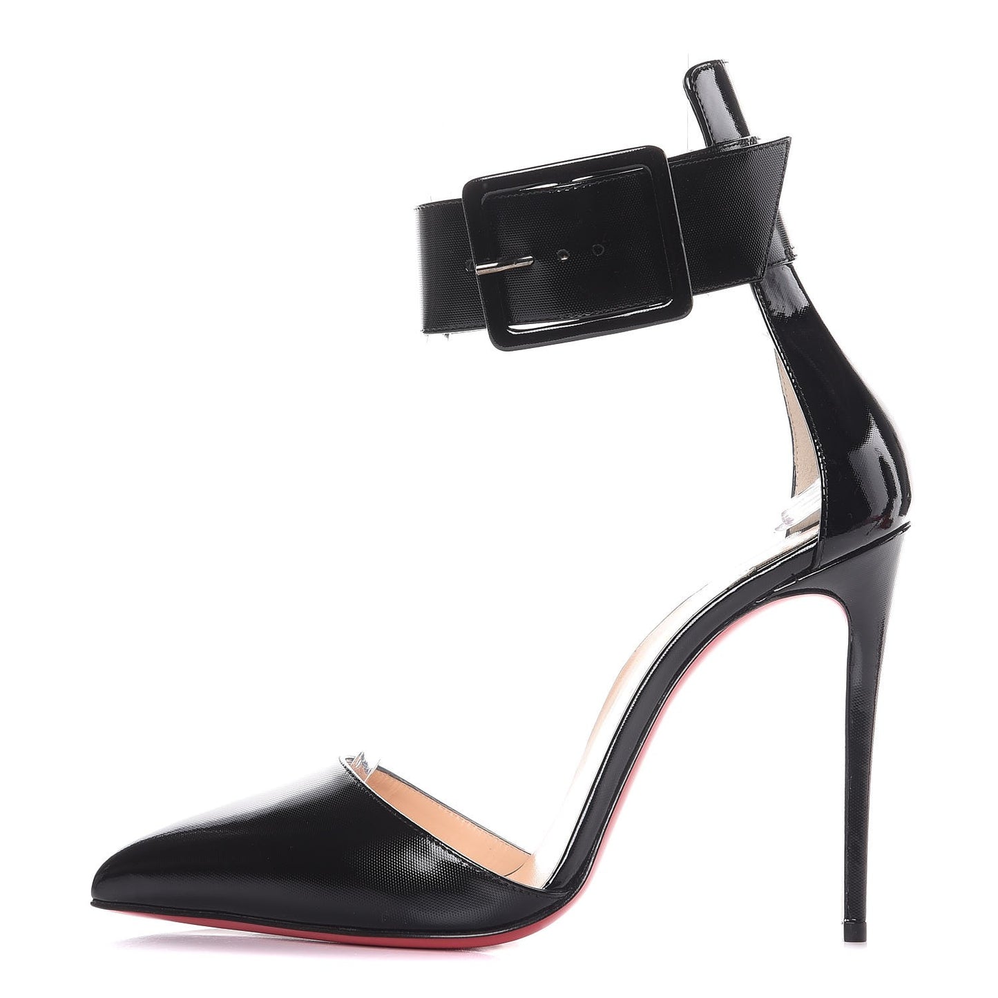 Patent Vinyl Harler 100 Ankle Strap Pumps 38 Black