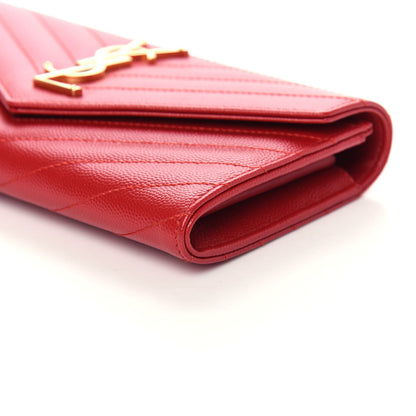 Saint Laurent Grain De Poudre Matelasse Chevron Monogram Flap Wallet Red 8 of 9