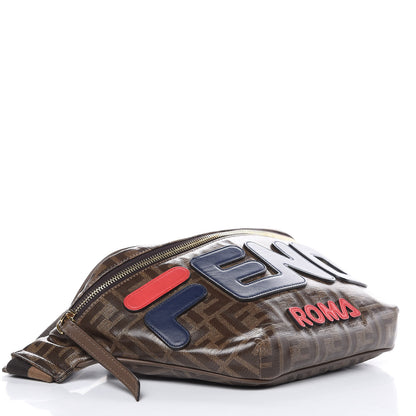 Fendi X FILA Glazed Fabric Vitello Century FF 1974 Mania Belt Bag Mogano Panna Blueberry 4 of 10