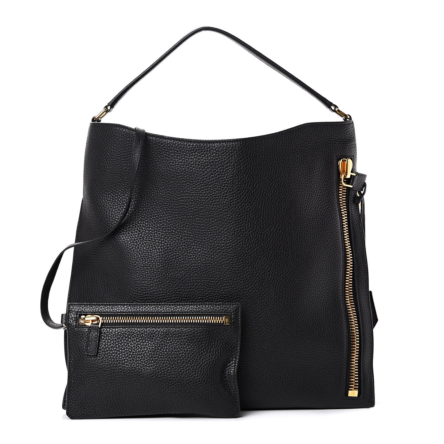 Pebbled Calfskin Small Alix Padlock Zip Hobo Bag Black