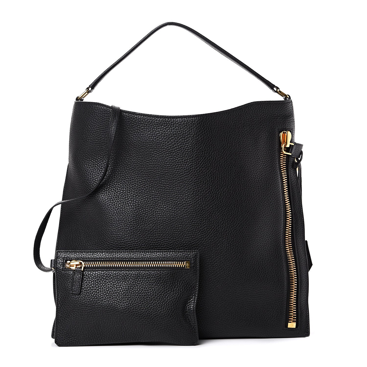 Tom Ford Pebbled Calfskin Small Alix Padlock Zip Hobo Bag Black 1 of 10