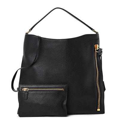 Tom Ford Pebbled Calfskin Small Alix Padlock Zip Hobo Bag Black 1 of 10