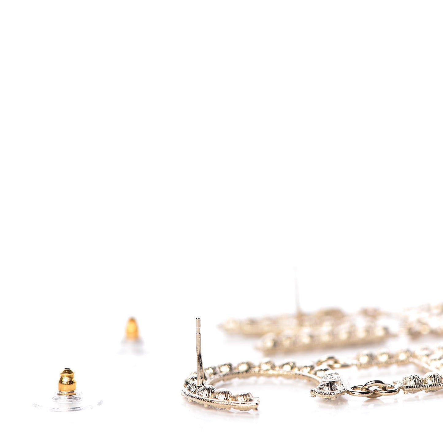 Crystal Cha-Nel Logo Drop Earrings Gold