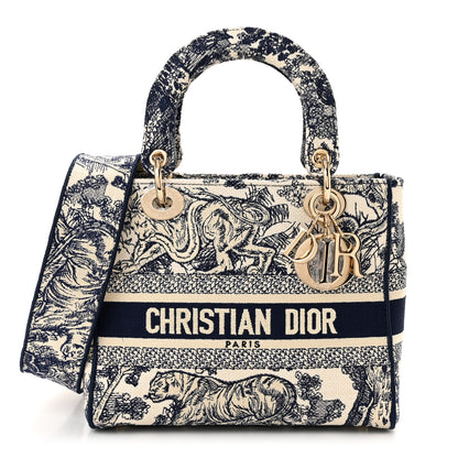 Christian Dior Toile de Jouy Embroidered Medium Lady D-Lite Navy 1 of 10
