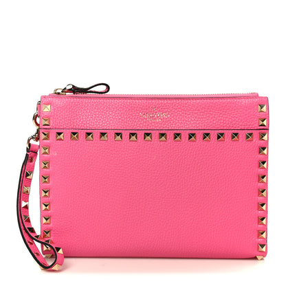 Valentino Garavani Pebbled Calfskin Medium Rockstud Flat Pouch Pink 1 of 9