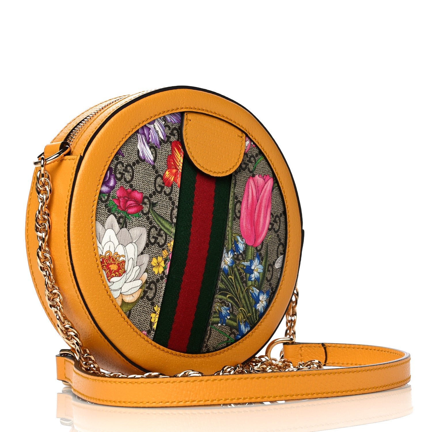 Gucci GG Supreme Monogram Flora Web Mini Ophidia Round Shoulder Bag Beige Multicolor Crop 3 of 12