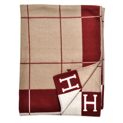 Hermes Wool Cashmere Avalon III Blanket Ecru Rouge H 1 of 3