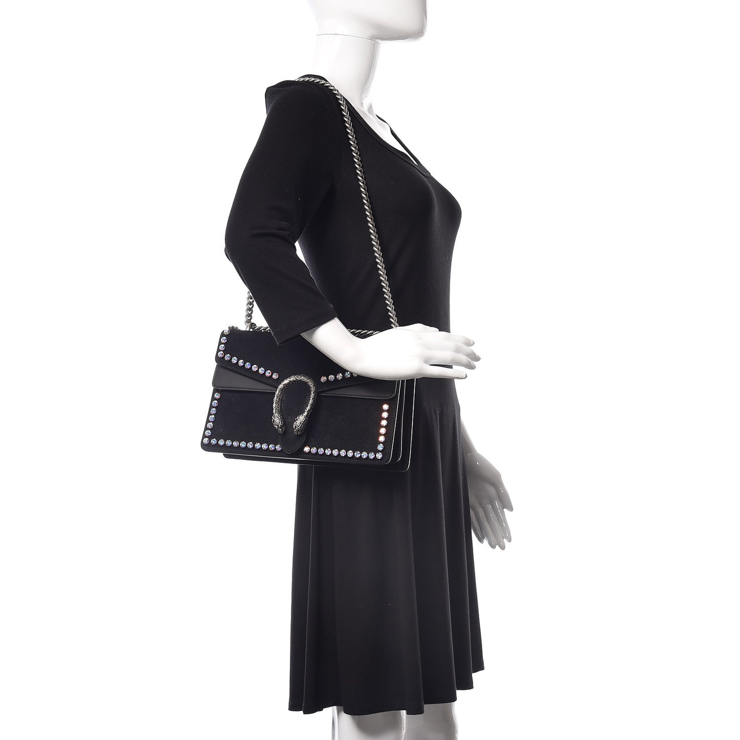 Suede Crystal Small Dionysus Shoulder Bag Black