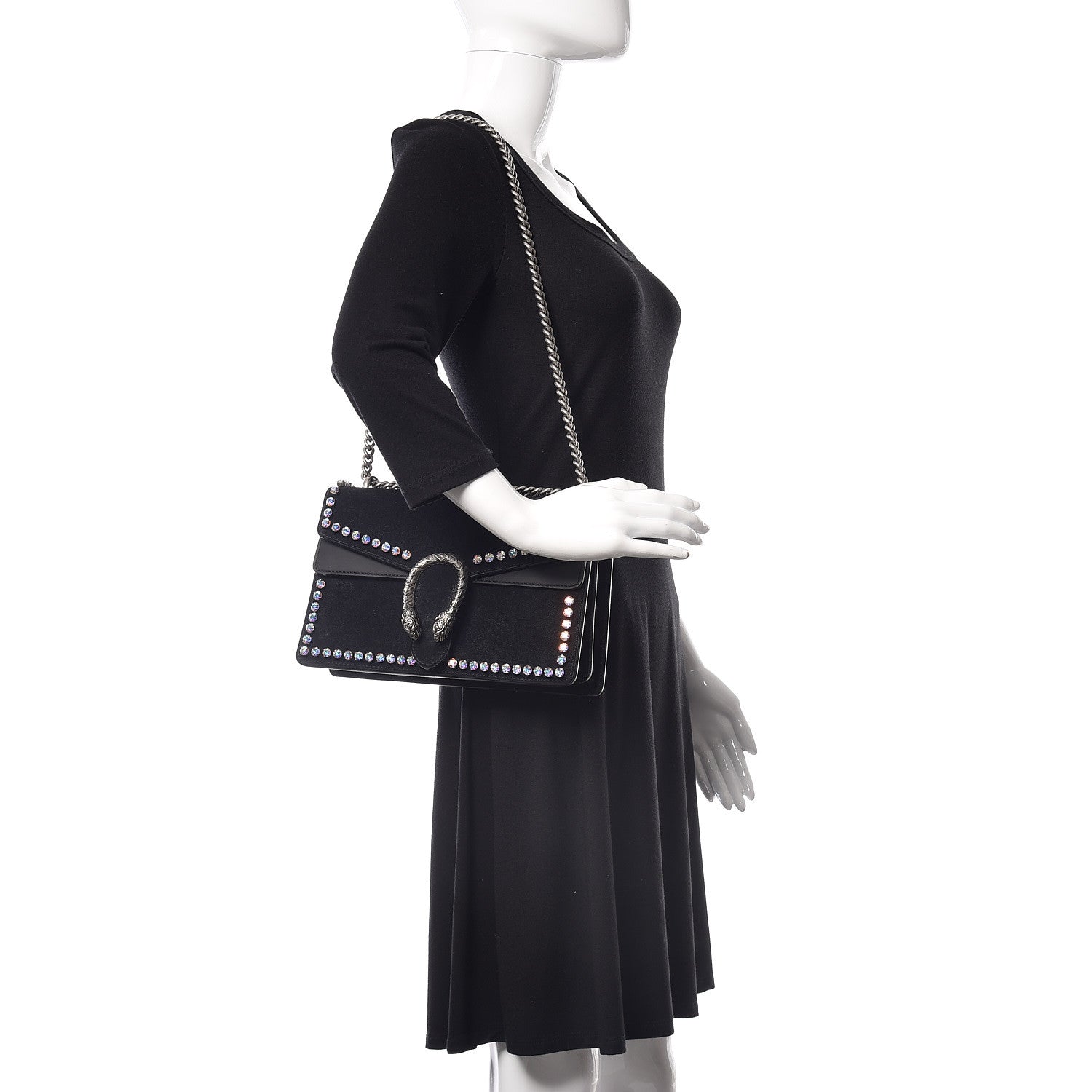 Gucci Suede Crystal Small Dionysus Shoulder Bag Black 2 of 14