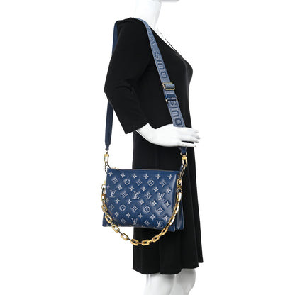 Louis Vuitton Lambskin Embossed Monogram Coussin PM Denim Blue 2 of 11