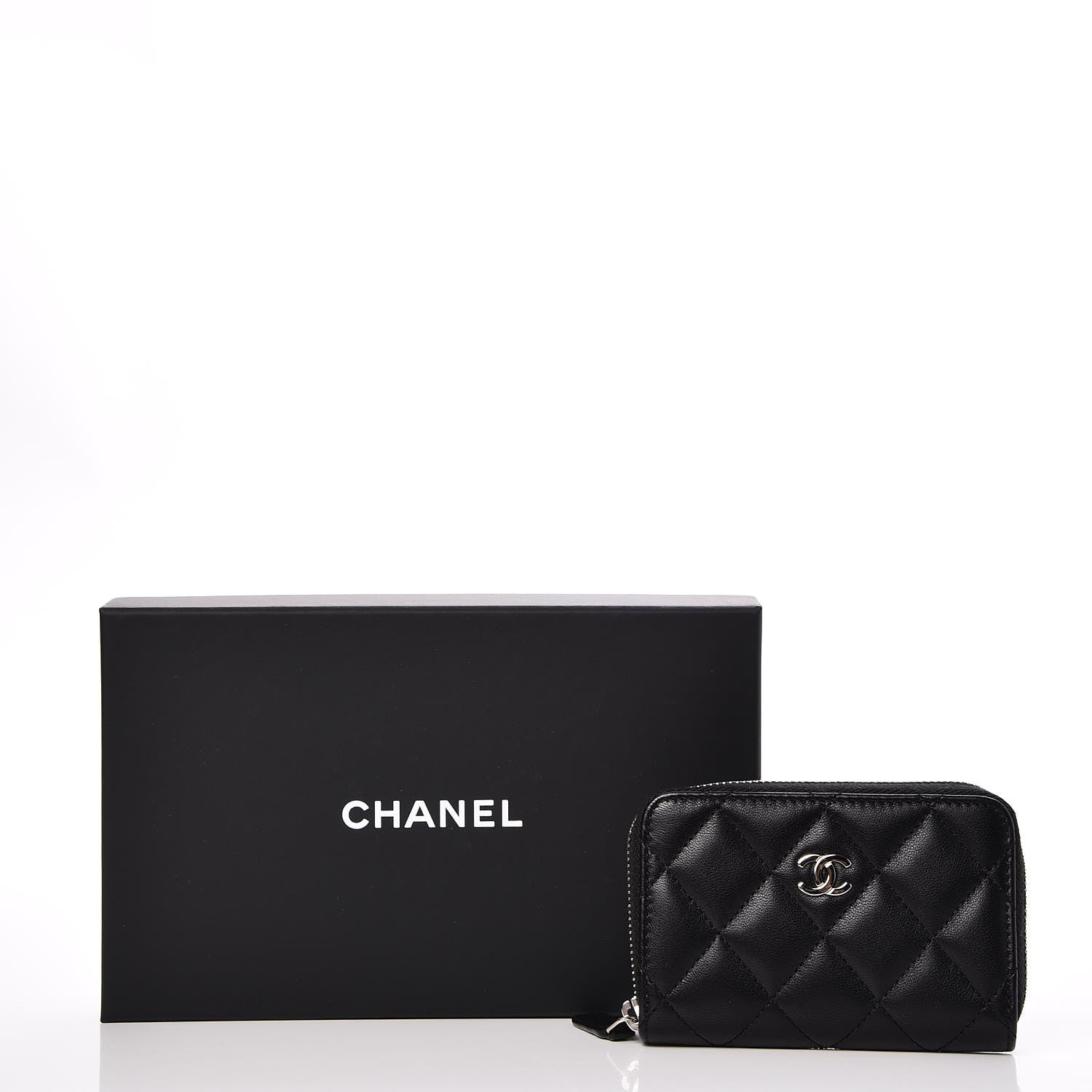 Chanel Lambskin Quilted Zip Around Coin Purse Wallet Black 8 of 8