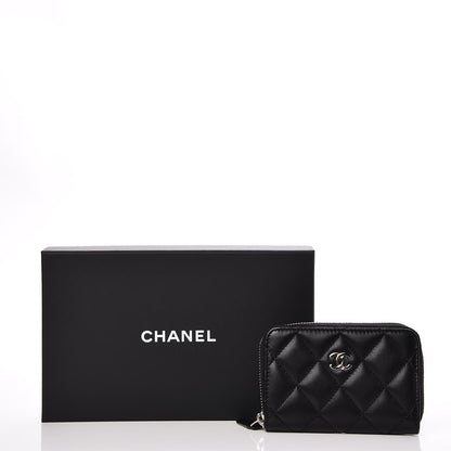 Chanel Lambskin Quilted Zip Around Coin Purse Wallet Black 8 of 8