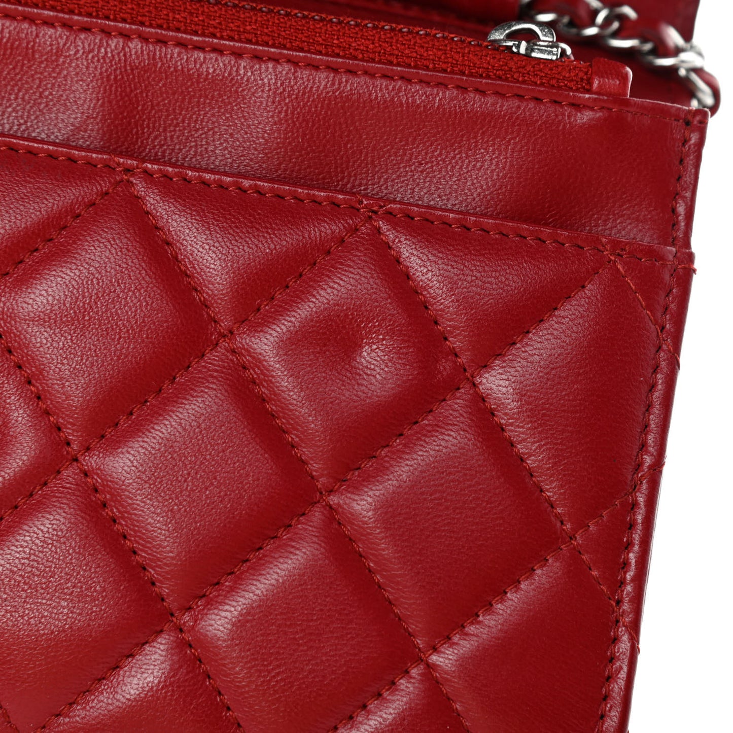 Lambskin Quilted Wallet on Chain WOC Red