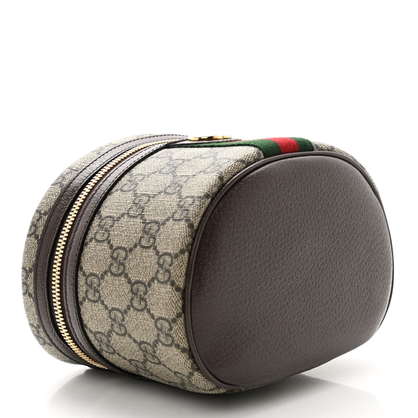 GG Supreme Monogram Textured Calfskin Web Ophidia Vanity Cosmetic Case Beige Ebony New Acero