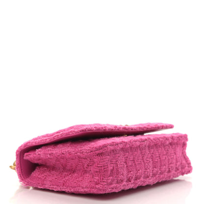 Chanel Wool Tweed Lambskin Quilted Chanel 19 Wallet On Chain WOC and Coin Purse Fuchsia 5 of 13
