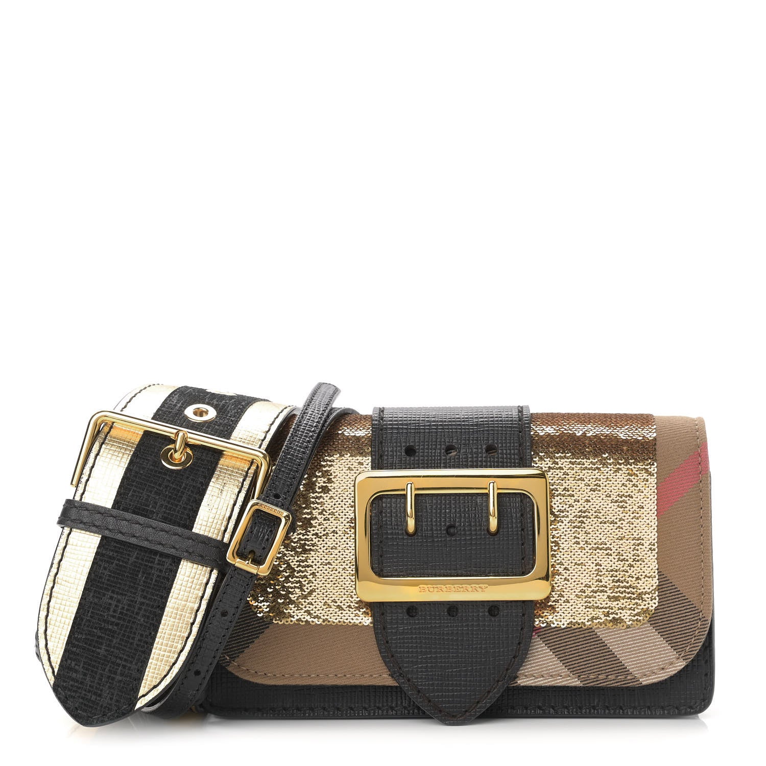 Burberry Metallic Calfskin House Check Sequin Small Madison Buckle Bag Gold 1 of 13