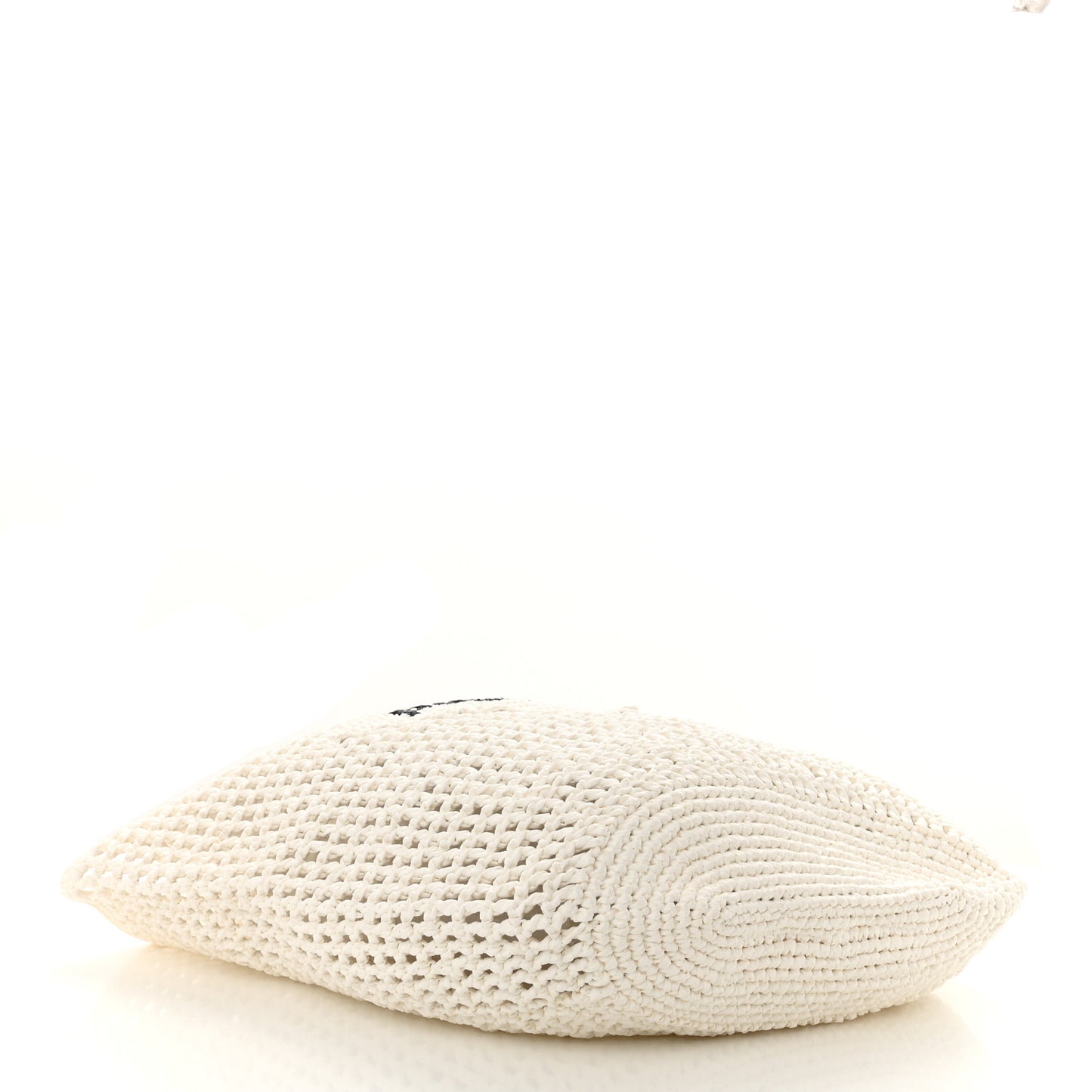 Yarn Raffia Effect Crochet Logo Embroidered Shopping Tote Bag White