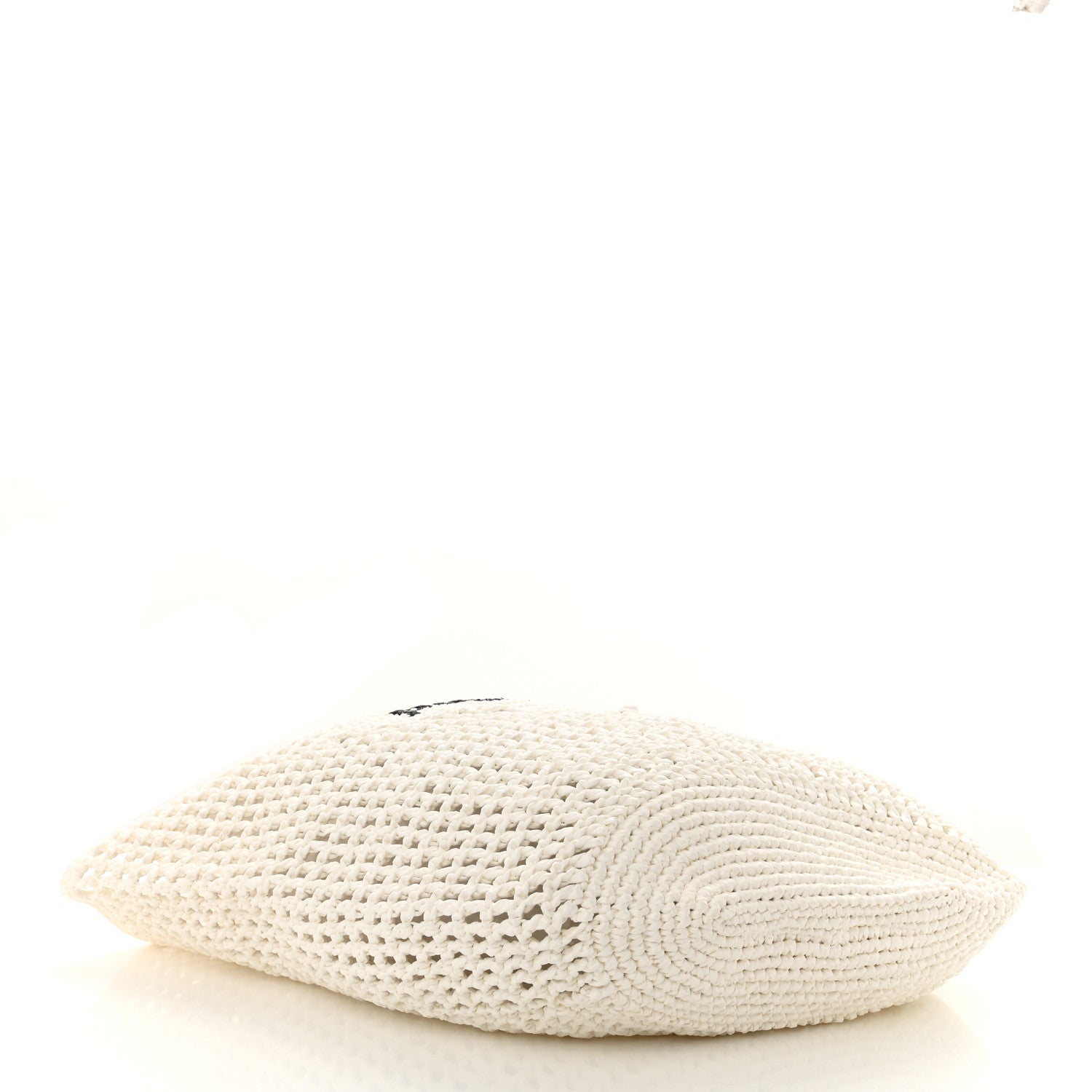 Prada Yarn Raffia Effect Crochet Logo Embroidered Shopping Tote Bag White 4 of 10