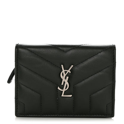 Saint Laurent Lambskin Y Quilted Monogram Loulou Flap Wallet Olive 1 of 8