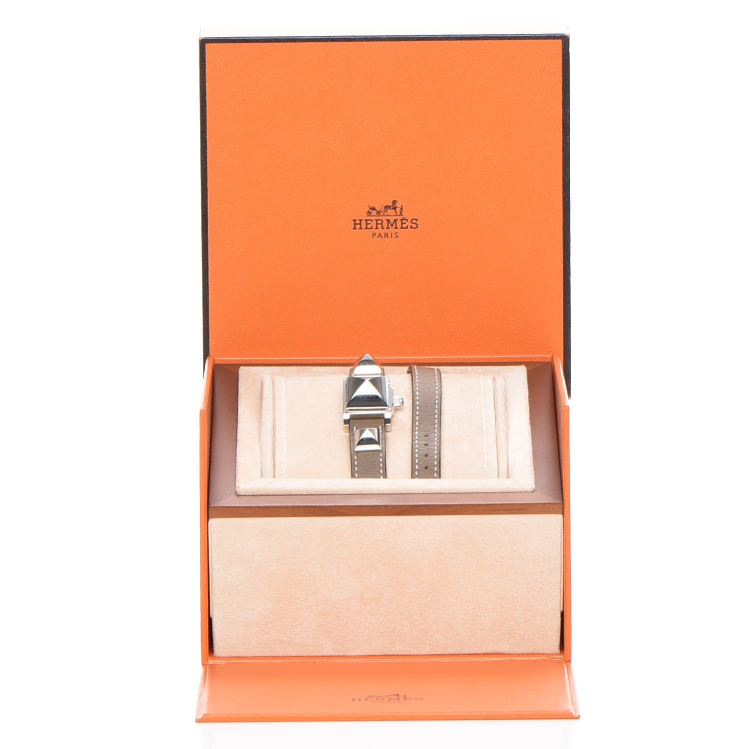 Hermes Stainless Steel Swift 16mm Medor Double Tour Quartz Watch Etoupe 11 of 11
