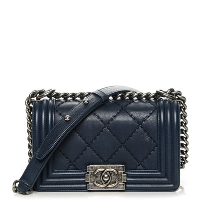 Chanel Calfskin Double Stitch Small Boy Flap Navy Blue 1 of 7