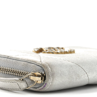 Chanel Metallic Lambskin Quilted Chanel 19 Zip Around Coin Purse Wallet Silver 8 of 10