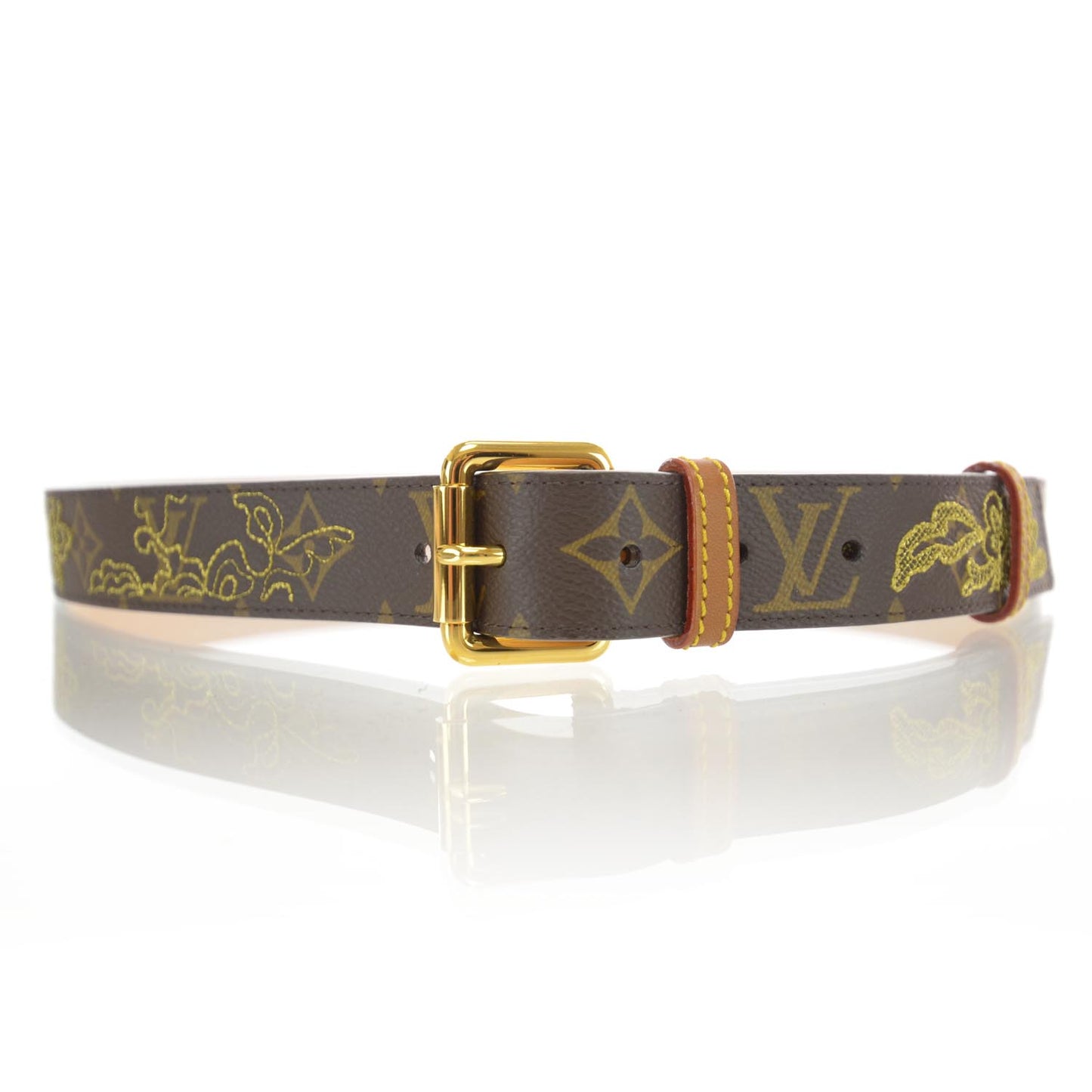 Monogram Dentelle Belt w Gold Buckle 90 36