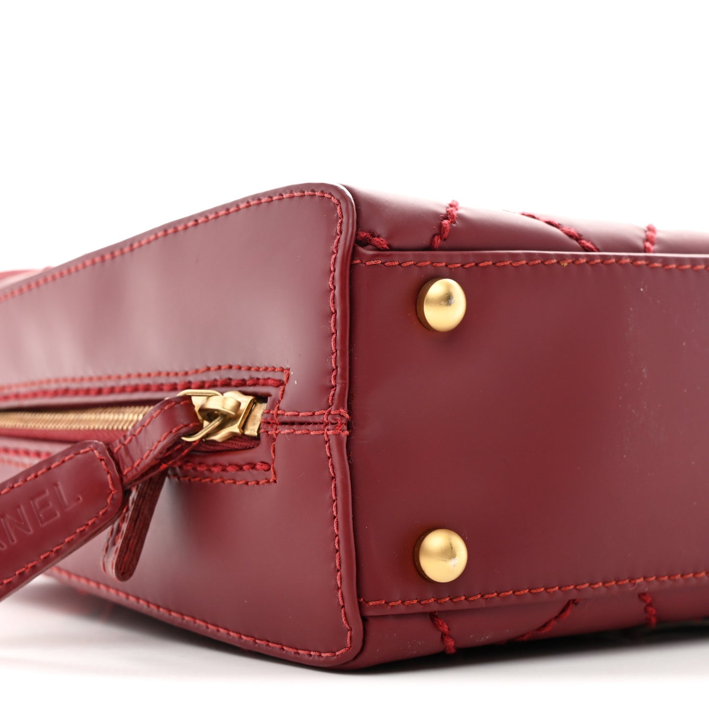 Calfskin Contrast Stitch Small Surpique Bowler Red