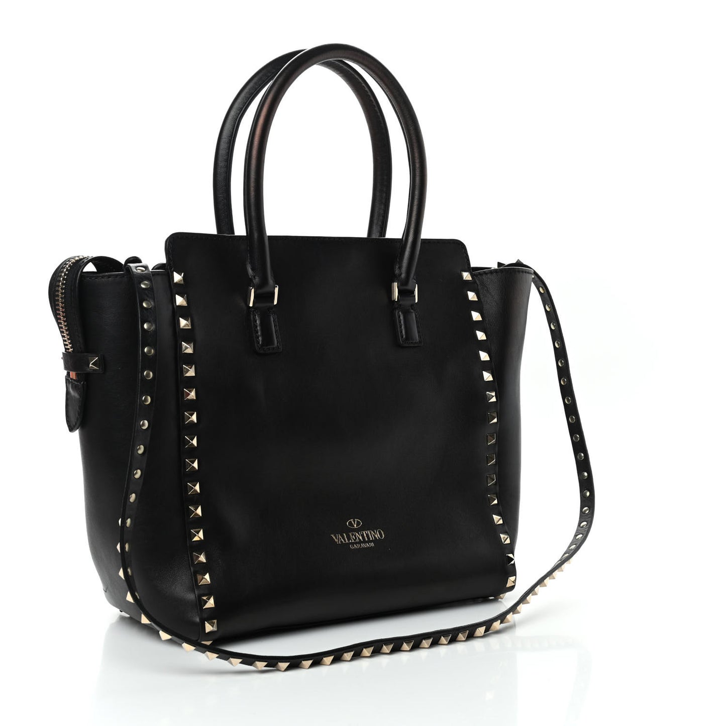 Vitello Rockstud Double Handle Tote Black