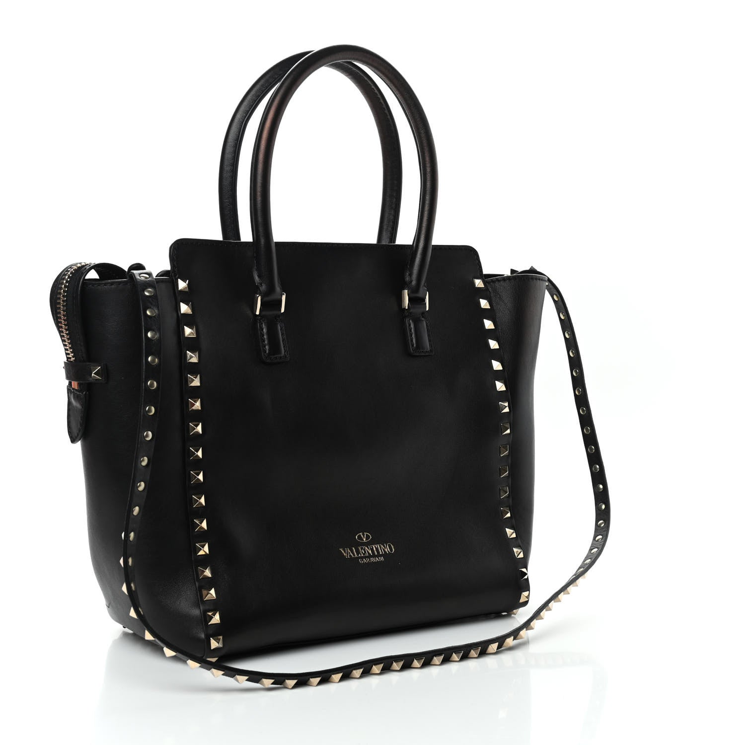 Valentino Garavani Vitello Rockstud Double Handle Tote Black 3 of 9