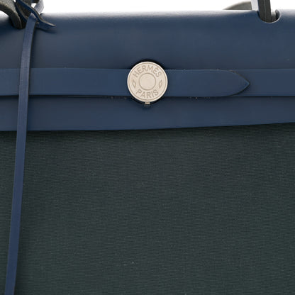 Hermes Vache Hunter Toile Officier Herbag Zip 31 PM Vert Bosphore Bleu Saphir 9 of 13