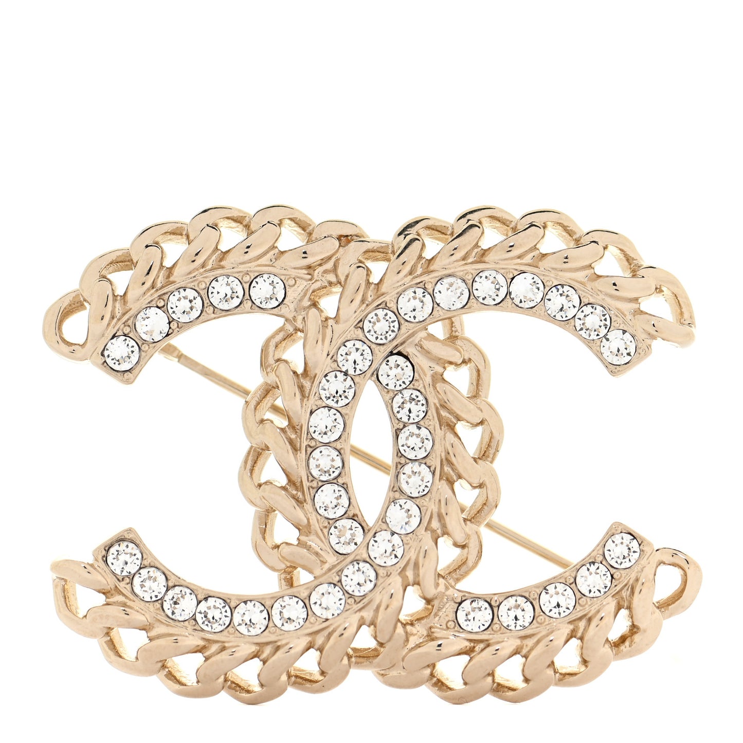 Crystal Chain CC Brooch Gold