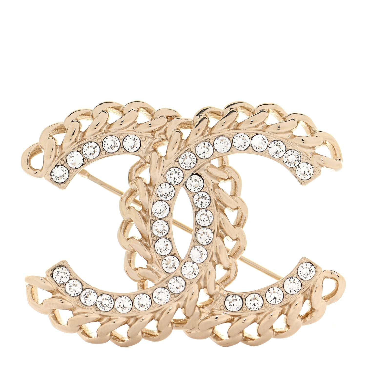 Chanel Crystal Chain CC Brooch Gold 1 of 6