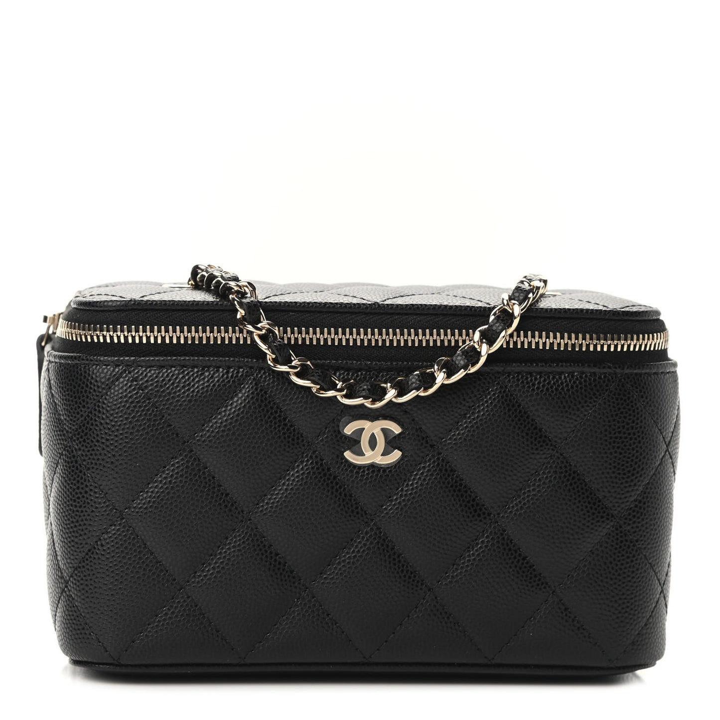 Caviar Quilted Small Vanity Case With Chain Black