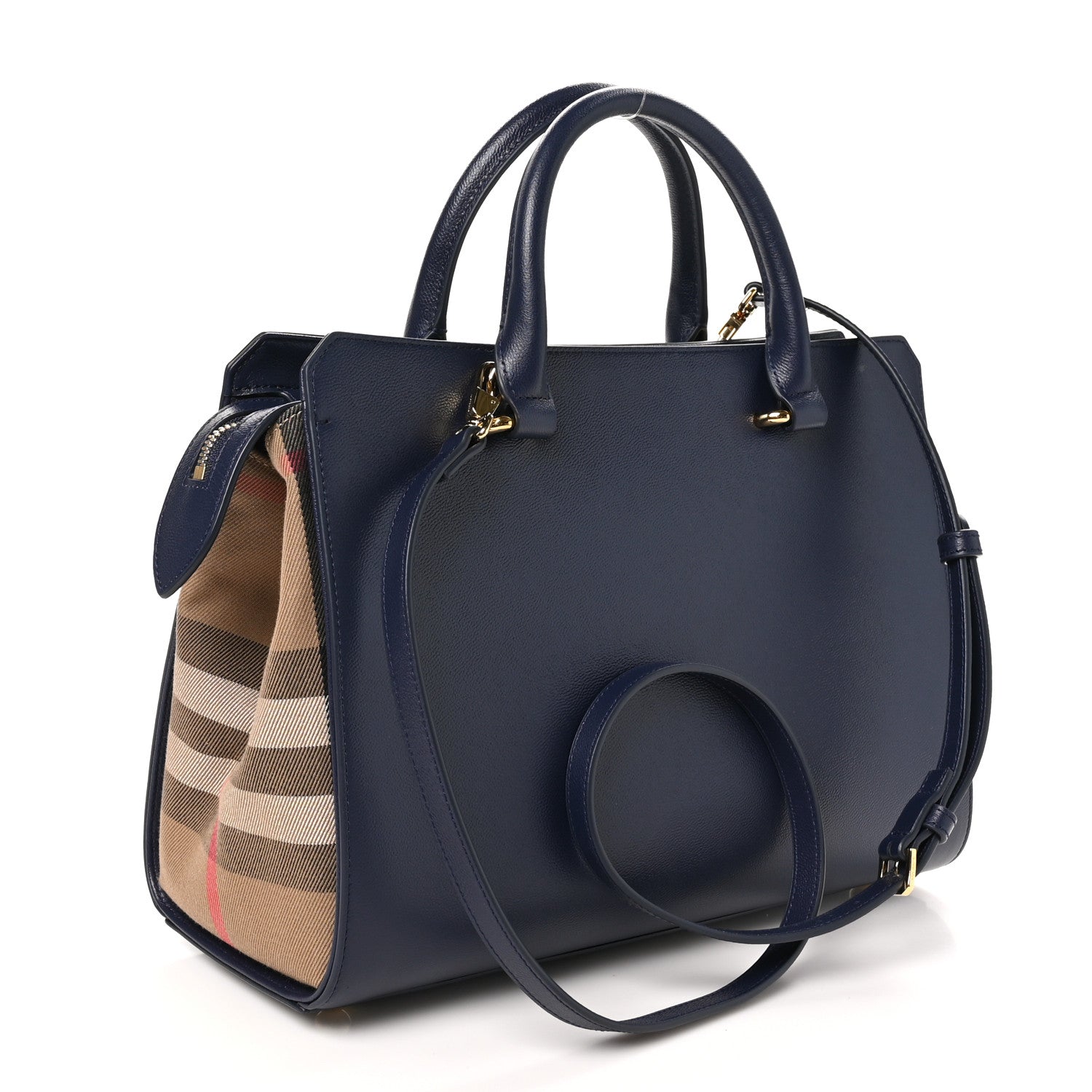 Burberry Calfskin Mega Check Small Banwell Tote Dark Canvas Blue 3 of 9
