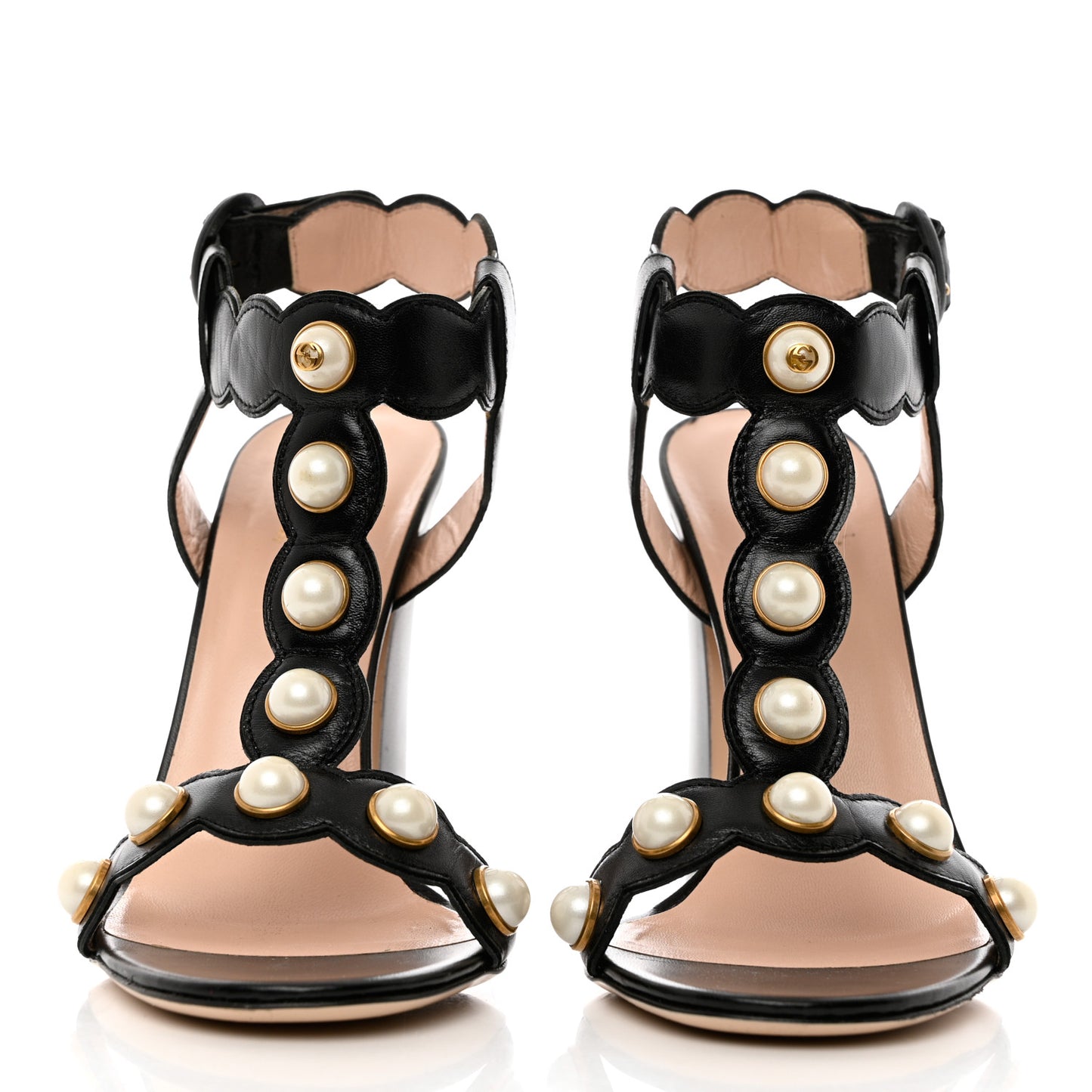 Nappa Willow Pearl T-Strap Sandals 37 Black