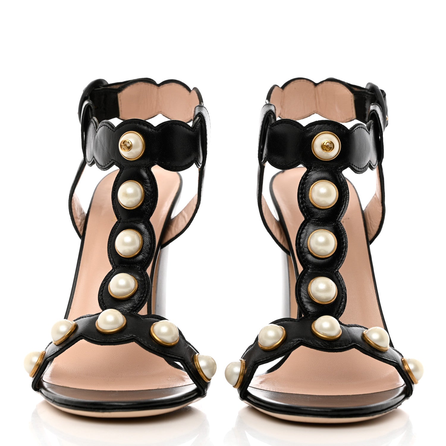 Gucci Nappa Willow Pearl T-Strap Sandals 37 Black 2 of 10