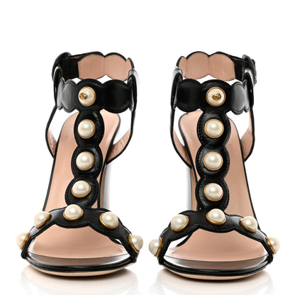 Gucci Nappa Willow Pearl T-Strap Sandals 37 Black 2 of 10