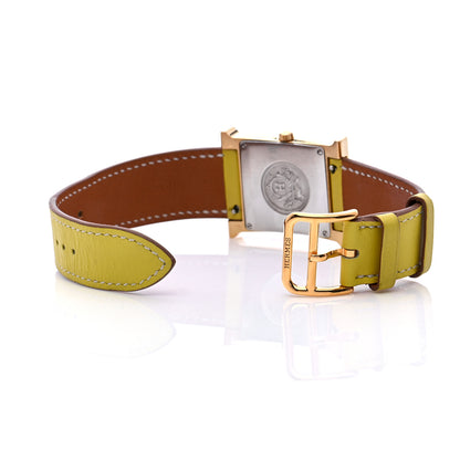 Hermes Stainless Steel Swift 26mm Heure H Hour Quartz Watch Lime 5 of 9
