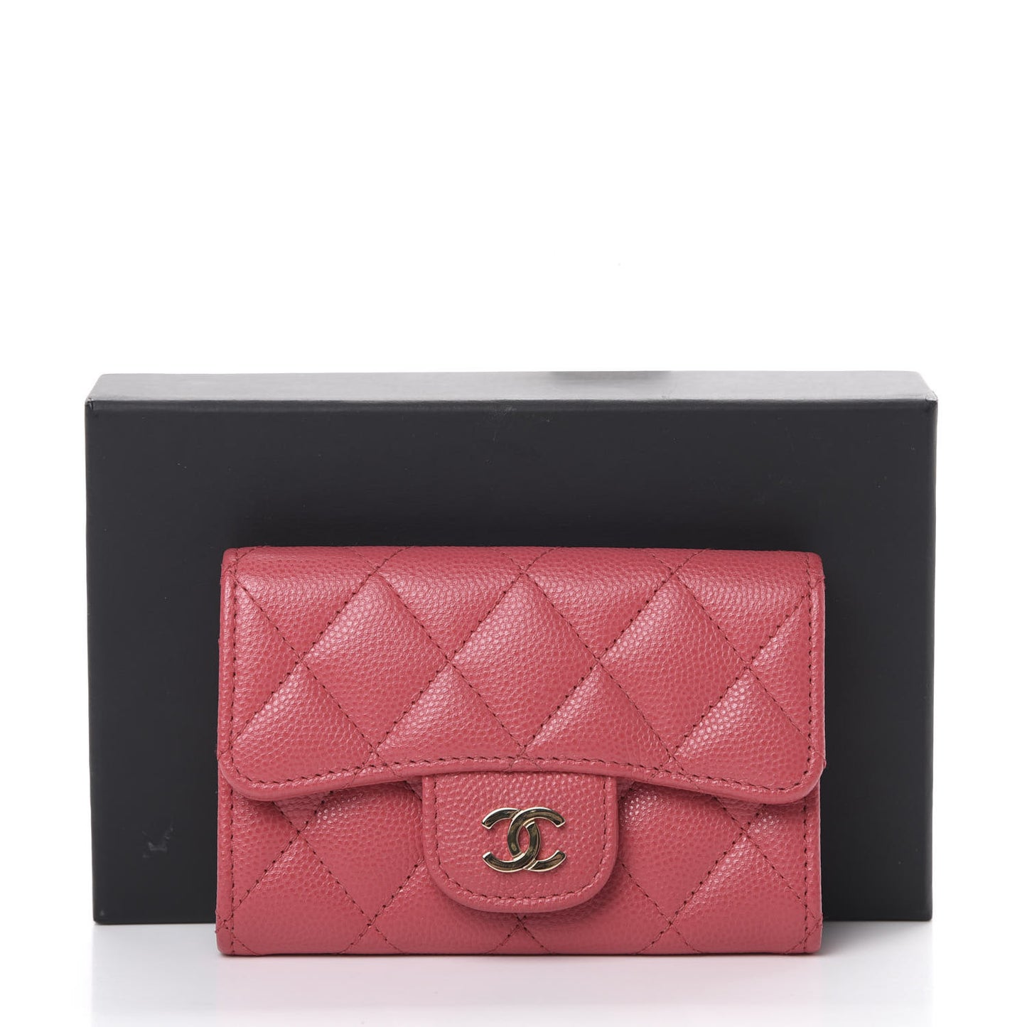 Caviar Quilted Flap Card Holder Pink