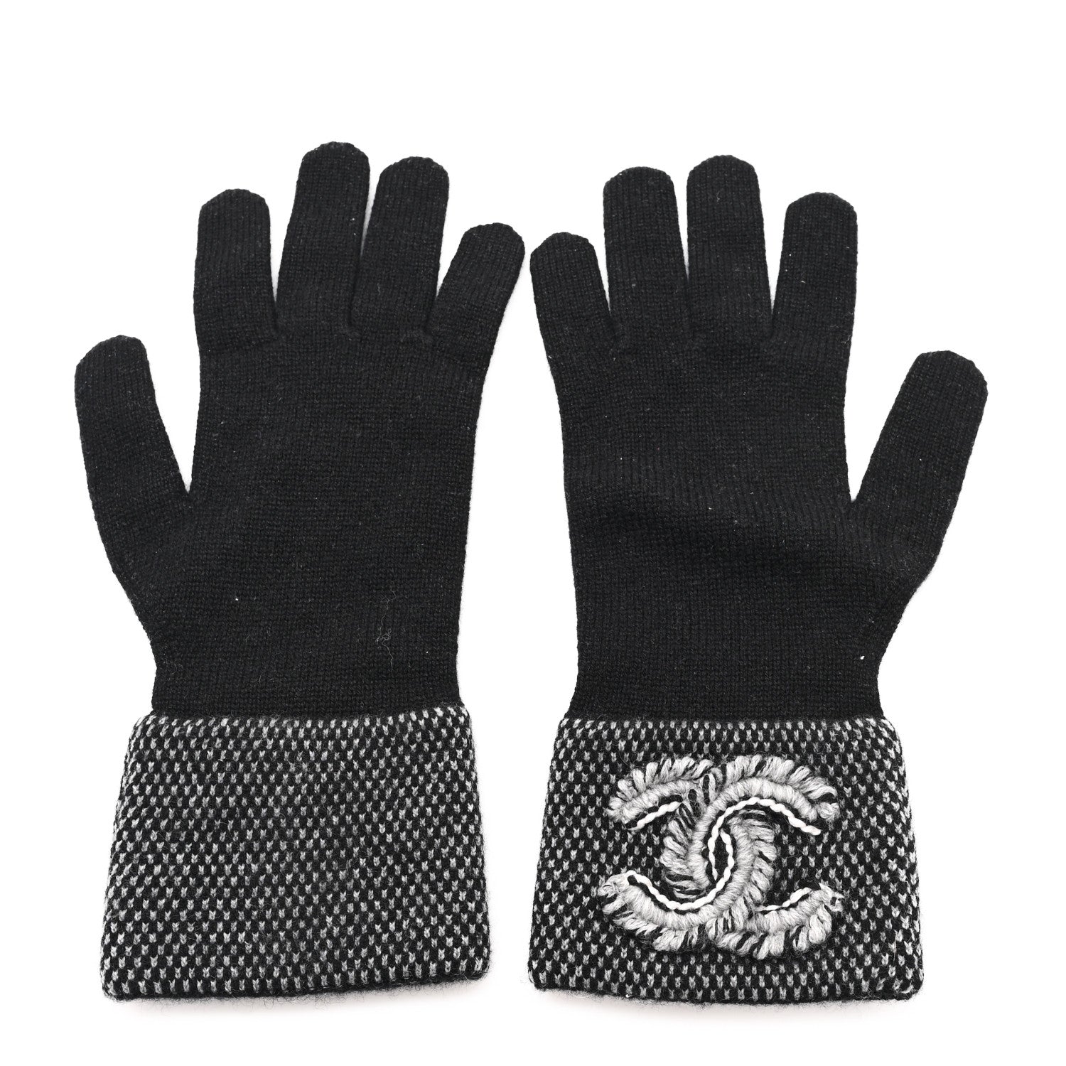 Chanel Cashmere Silk CC Gloves Dark Grey 1 of 3