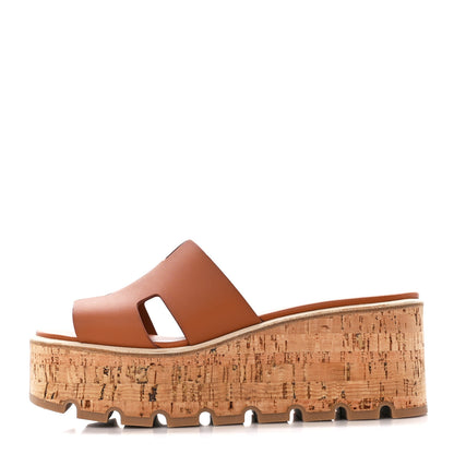 Hermes Calfskin Cork Eze 30 Sandals 37 Marron Glaise 1 of 9