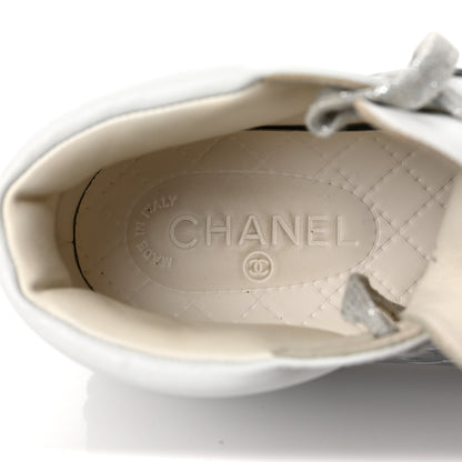 Chanel Patent Lambskin High Top Sneakers 37 White Silver 8 of 12