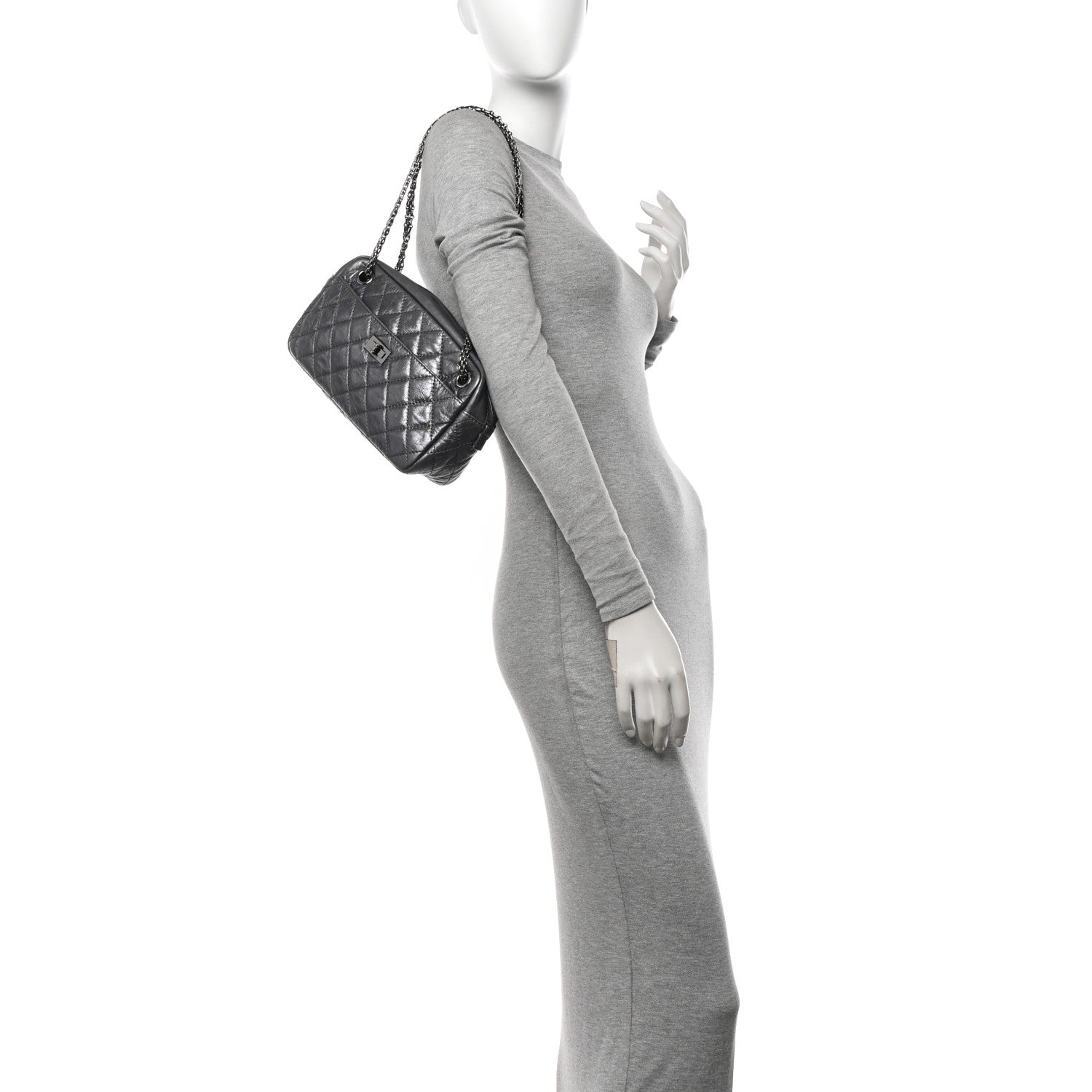 Chanel Metallic Aged Calfskin Quilted Medium Reissue Camera Case Dark Silver 2 of 10