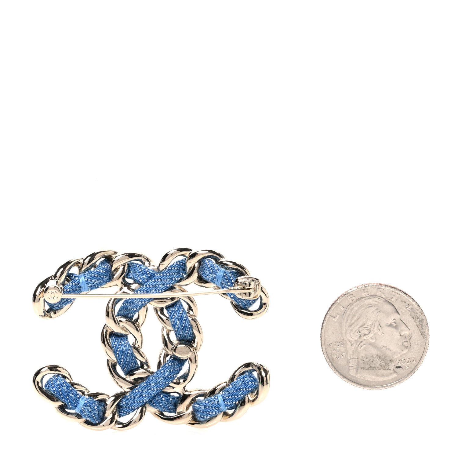Chanel Metal Denim Braided CC Brooch Blue Gold 2 of 4