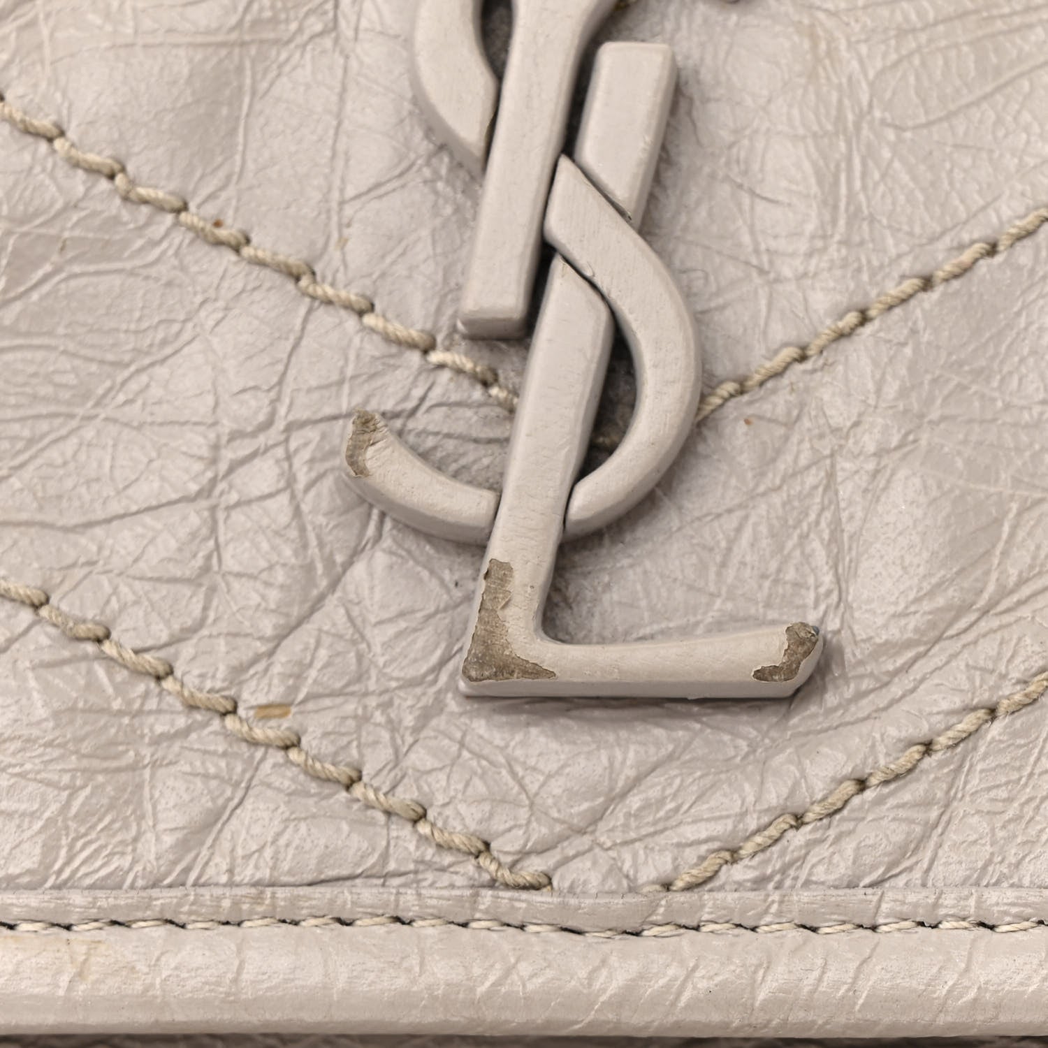 Saint Laurent Crinkled Calfskin Matelasse Monogram Baby Niki Chain Satchel Granite 16 of 23
