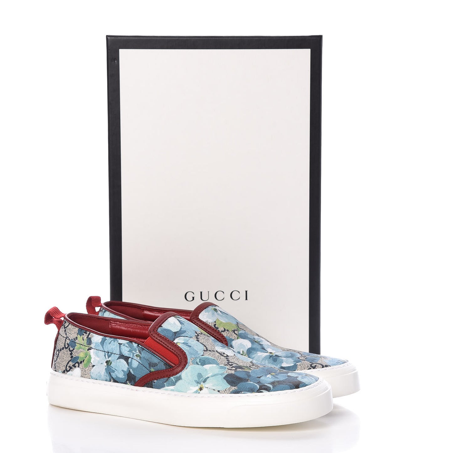 GG Supreme Monogram Blooms Womens Slip On Sneakers 36 Beige Blue Navy Red