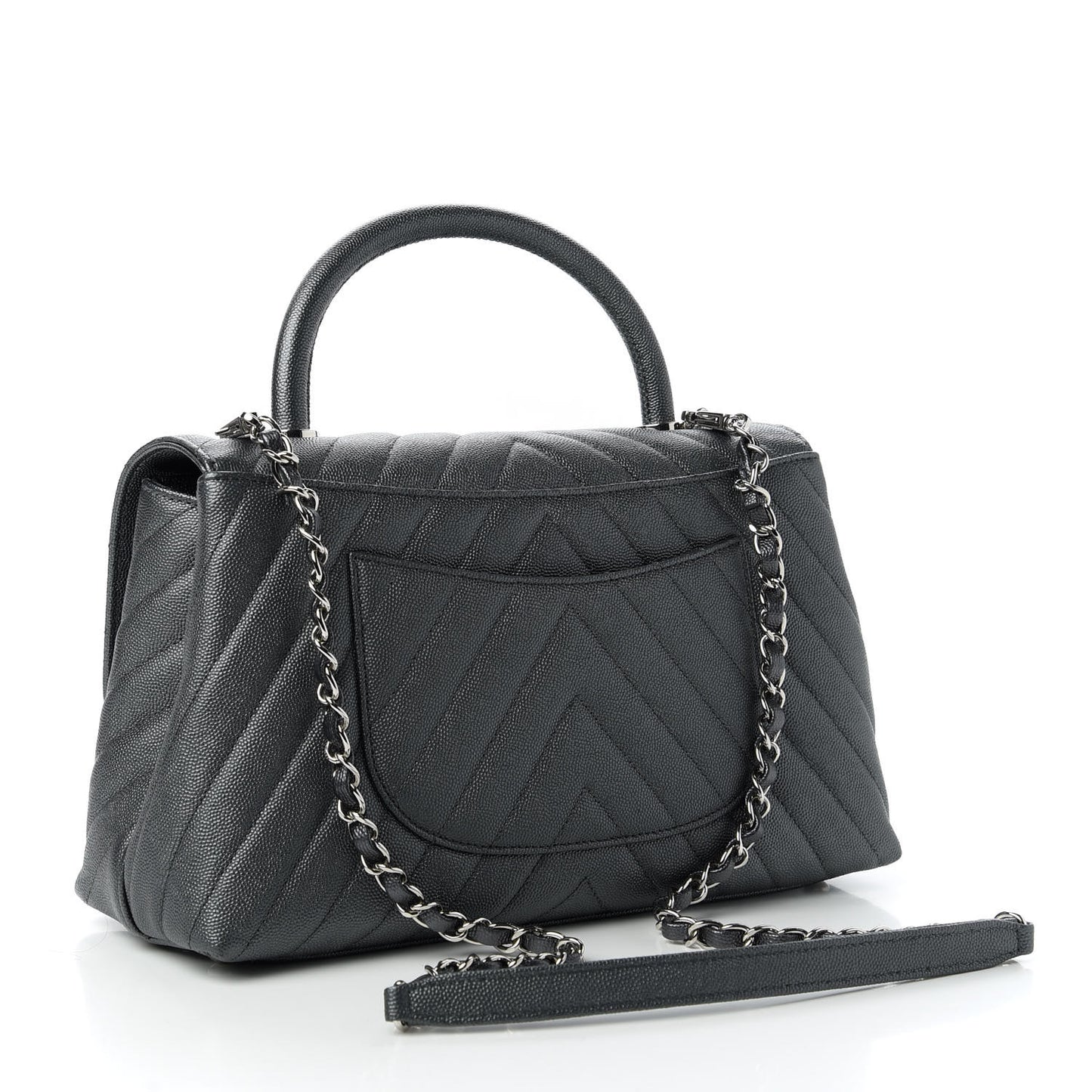 Iridescent Caviar Chevron Quilted Small Coco Handle Flap Black