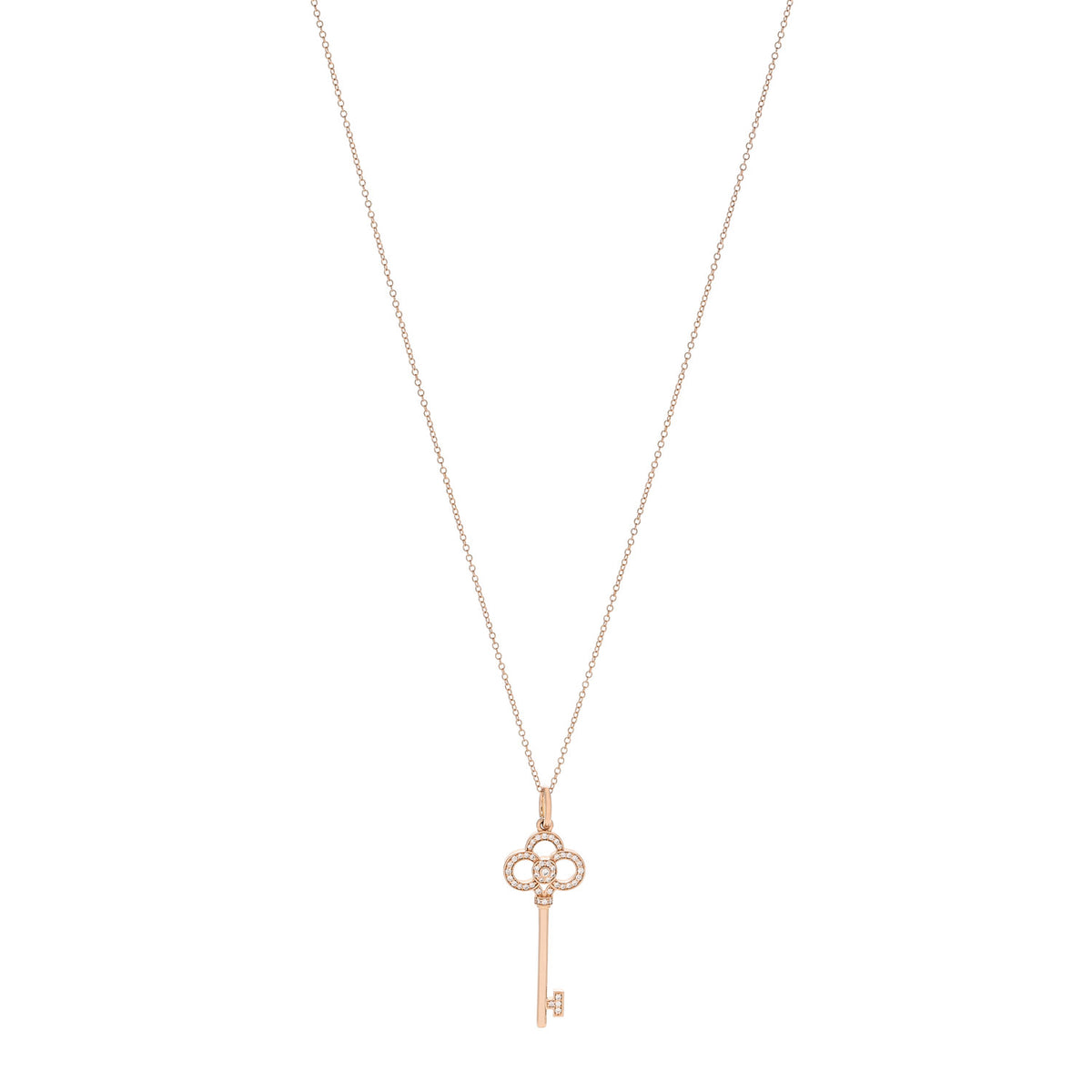 18K Rose Gold Diamond Crown Key Pendant Necklace