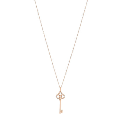 Tiffany 18K Rose Gold Diamond Crown Key Pendant Necklace 1 of 7